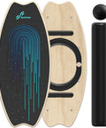Balance Board 7 Modes Wobble Board With Adjustable Stoppers Stability Trainer For Balance Surf Training And Physical Therapy Includes Roller And 2.8 Inch Ball, showing board, roller, and ball set.