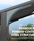 Close-up view of the 8x5Ft Hardtop Grill Gazebo With Double Galvanized Steel Roof, highlighting its triangular powder-coated steel structure.