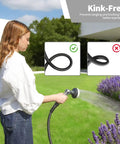 Heavy Duty 50 Foot Braided Garden Hose With Lightweight Flexible Design Kink Resistant And Tangle Free Leak Free Connections Swivel Handle Male To Female Fittings Triple Layer Hybrid Material Durable Grey in use watering lawn