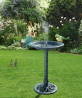 Solar Powered Pedestal Bird Bath Fountain With Steel Ground Anchors, Weather Resistant Resin, Antique Green Outdoor Garden Decor