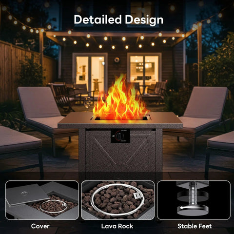 28 Inch Propane Fire Pit Table, 3 In 1 Outdoor Gas Fire Pit With Lid And Lava Rock, 50,000 BTU Steel Fire Pit for patio setup