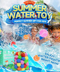 60 Pcs Reusable Water Balls For Summer Splash Fun with kids playing in pool and colorful water balloons, mesh storage bag visible