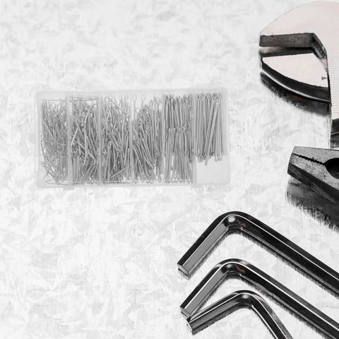 Stainless Steel Cotter Pins Set Assortment Kit With High Strength Hairpin Pins for automotive, marine, DIY projects shown in a box