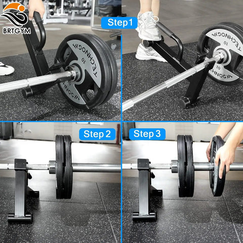 Deadlift Jack Barbell Stand For Easy Plate Loading And Unloading Up To 600 Pounds Carbon Steel Construction Black Powder Coat Home Gym Back Saver Must Have For Deadlifts And Weight Training in use for lifting barbell.