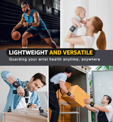 Two Pack Wrist Compression Straps For Fitness And Weight Lifting Adjustable Wrist Braces For Tendonitis Carpal Tunnel Arthritis Pain Relief Game Changing All Day Support For Men And Women Comfortable Wraps in various activities including sports, parenting, construction, and lifting boxes.