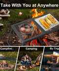 Folding Campfire Grill With Heavy Duty Steel Mesh Grate And Folding Legs Portable Over Fire Pit Rack For Outdoor Cooking
