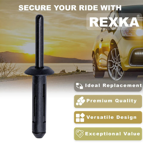 Image showing a black plastic rivet from 100 Pack Fender Flare Bumper Door Trim Plastic Rivet Retainer Kit Quarter Inch Hole For Jeep Wrangler JK Unlimited TJ CJ Liberty KJ Ford Chrysler GM 6506007AA 10184895 N803862S Must Have Upgrade For Rugged Jeep Builds.