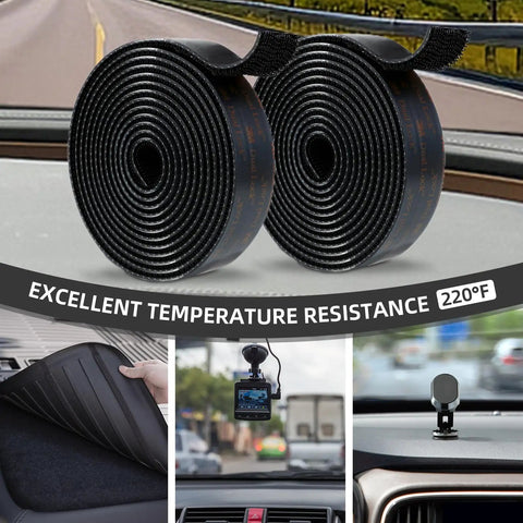 Heavy Duty Reclosable Fastener Tape In Black That Locks It Down Tough Zero Sweat Application Peels Clean For Toolboxes Workshop Mods Or Quick Fixes Around The House rolls displayed, showing excellent temperature resistance, ideal for automotive use.