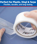Applying Clear Repair Tape 2 Inch By 20 Yards Semi Transparent Duct Tape For Discreet Repairs Waterproof Weather Resistant on plastic surface.