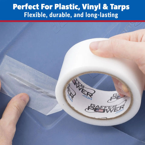 Applying Clear Repair Tape 2 Inch By 20 Yards Semi Transparent Duct Tape For Discreet Repairs Waterproof Weather Resistant on plastic surface.