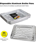 25 Pack Disposable Aluminum Broiler Pans For BBQ And Grilling Durable Ribbed Bottom Surface Pans 13.4 X 9 X 0.85 Inches Epic Value Multi Pack For Drip Pans And Grill Trays - stack of silver pans with ribbed bottom visible