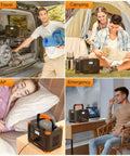 Collage of Off Grid Ready 519Wh Portable Power Station used for RV travel, camping, CPAP, and home emergencies.