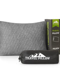 Dope Shredded Memory Foam Travel Pillow For Camping And Backpacking with gray cover and travel bag, packaging box shown