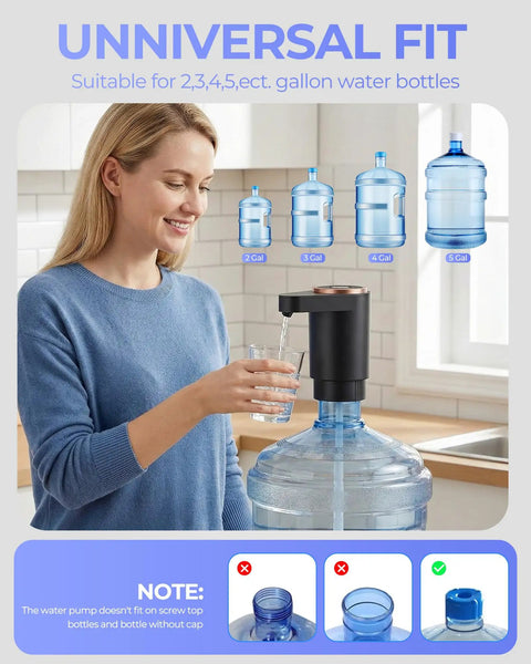 Easy Pour Workhorse Portable Electric Water Jug Pump For 5 Gallon Bottles With USB C Charging in use on a 5-gallon bottle.