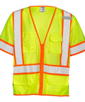Mens Built Tough High Visibility Mesh Vest With Six Cargo Pockets And Secure Zipper Ansi Class Three in loud lime color