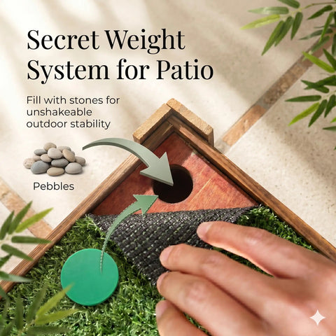 Ultra Private Bamboo Privacy Screen weight system with pebbles and natural wood base for stability in outdoor use