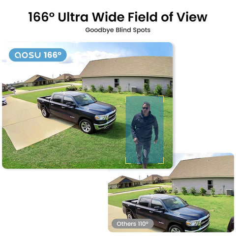 166 degree view of driveway with Solar Powered Wireless Outdoor Security Camera Kit, 2 Camera System With 2K QHD Video
