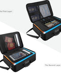 Fireproof Document Case With Lock Mega Size File Organizer Bag for A3 and A4 Papers showing multi-layer storage compartments