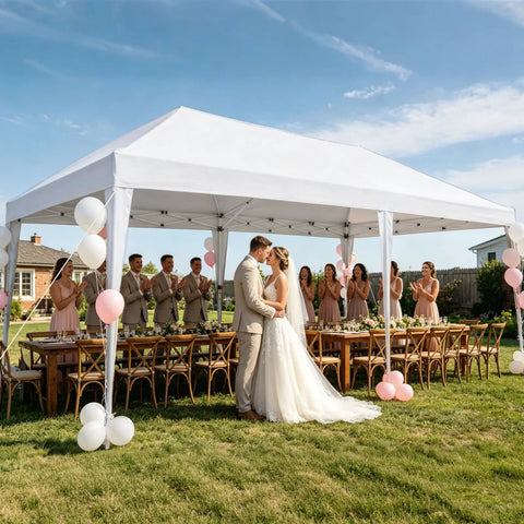 Ten By Twenty Foot Pop Up Canopy Without Sidewall Waterproof Outdoor Shade Tent with Carry Bag for Party Ready Camping White Wedding Set Up