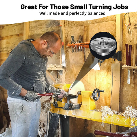Heavy Duty Three Inch Steel Wood Lathe Faceplate With 1-1/4 X 8 Tpi Thread And Twelve Bolt Holes in use on wood lathe