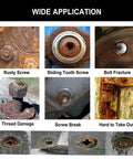 Close-up of multiple damaged screws and bolts showcasing various issues, used with Six Piece Damaged Screw Extractor Set With Case.