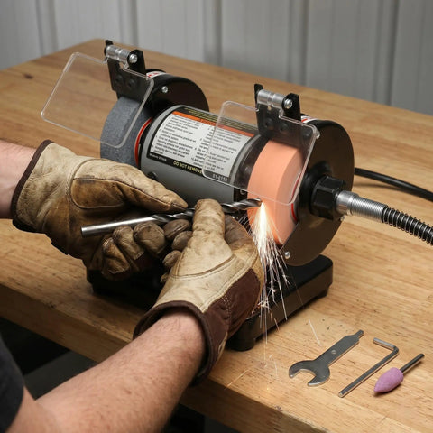 Mini Bench Grinder And Polisher With Variable Speed For Polishing And Buffing 2 In 1 Rotary Tool Attachment in use
