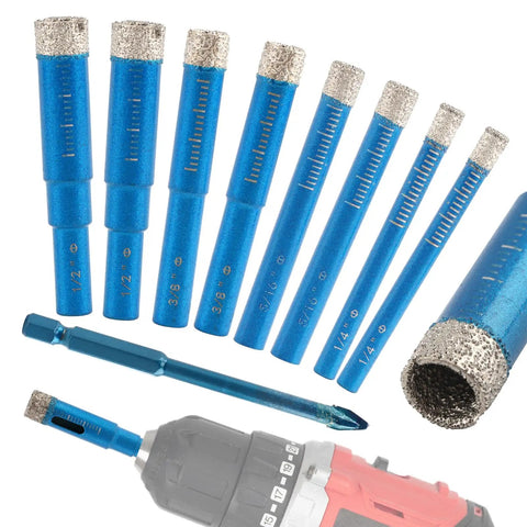 9 Piece Diamond Drill Bit Set For Ceramic Tile Glass Porcelain Marble Granite Stone With Accurate Start And Dry Use
