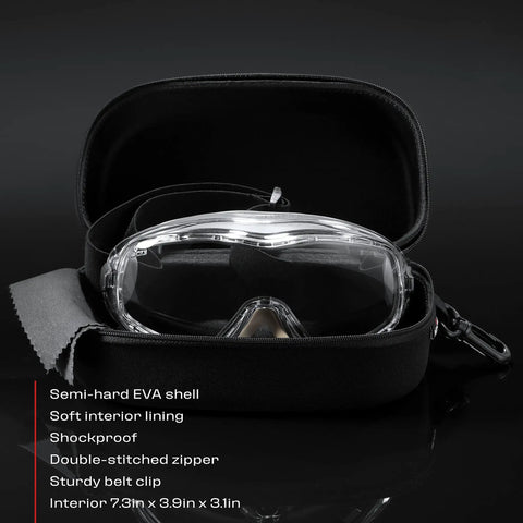 Rugged Goggle Case That Fits Most Goggles With A Semi Hard Water Resistant Shockproof Shell Built To Take Drops Reinforced Zipper And Belt Clip Designed To Fit All Safety Goggles Black