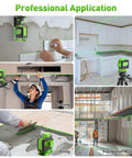 4x360 Self Leveling Laser Level With 60 Inch Tripod, Outdoor Pulse Mode And 16 Green Laser Lines For Tiling Ceiling And Wall Work, Super Bright 100 Ft Visibility, Plus Or Minus One Ninth Inch Accuracy, Ideal For DIY Renovation on tripod for wall and tiling