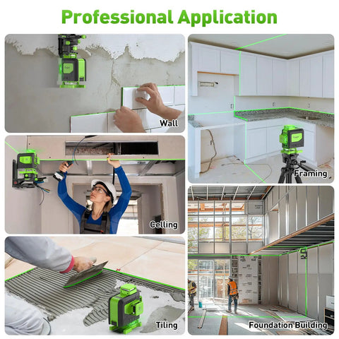 4x360 Self Leveling Laser Level With 60 Inch Tripod, Outdoor Pulse Mode And 16 Green Laser Lines For Tiling Ceiling And Wall Work, Super Bright 100 Ft Visibility, Plus Or Minus One Ninth Inch Accuracy, Ideal For DIY Renovation on tripod for wall and tiling