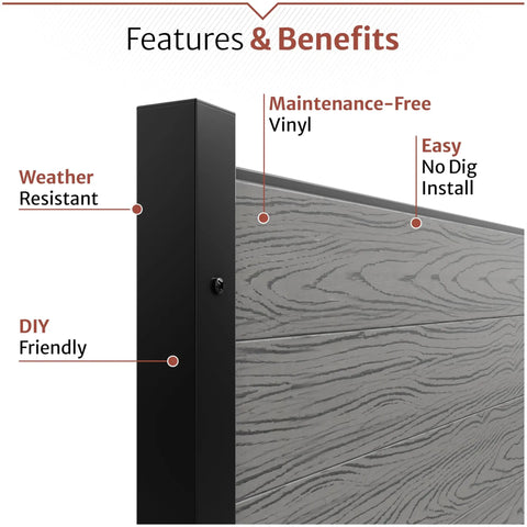 Features of the Two Panel Vinyl Outdoor Privacy Screen No Dig Kit For Concealing Trash Bins And AC Units Full Coverage Charcoal