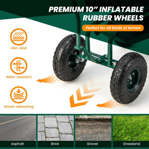 Rolling Garden Seat With Wheels, 360 Degree Swivel, Height Adjustable Work Stool with inflatable rubber wheels for terrain