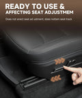Dead On Fit Under Seat Storage For Tesla Model Y Black 2 Pack Rugged Non Slip Organizer showing seat adjustment mechanism.