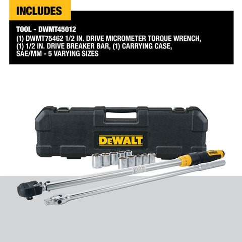 Torque Wrench And Socket Set For Auto Projects 50 To 250 Ft Lb Range Locking Trigger Comfortable Bi Material Grip Direct Torque Technology On Sockets 12 Piece Kit With Durable Storage Case, 1/2 in drive case and sockets