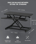 Height Adjustable Standing Desk Converter 36 Inch Wide Sit To Stand Riser For Laptops And Dual Monitors Black Tabletop