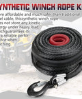 Half Inch By 100 Foot Synthetic Winch Rope Cable Kit For Off Road Trucks And ATVs 32000 Lbs Break Strength Black Protective Sleeve And Forged Hook, coiled with hook