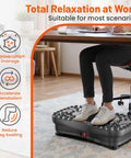 Woman using Vibration Plate Fitness Platform for full body workout under desk, exercise machine for weight loss and fat burning at home