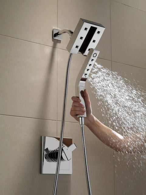 In2ition Four Setting Two In One Shower Combo With H2Okinetic Technology Dual Shower Heads Or Handheld 2.5 GPM Flow black finish