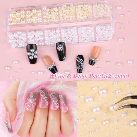 Glam Up Your Nails With This All In One Nail Art Kit Featuring Colorful Rhinestones Flatback Pearls in assorted nail designs.