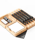 Modular Desk Organizer Tray Set In Solid Oak Wood With Felt Lining, Magnetic And Customizable Desktop Organizer For Home Office with pens, clips, and notes.