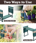 2 In 1 Garden Kneeler And Seat Foldable With Removable Tool Pockets shown as kneeling pad and sturdy stool for planting