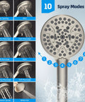 Close-up of handheld showerhead with 10 settings from 12 Inch All Metal Shower Head System With CUPC Certified High Pressure Rainfall.