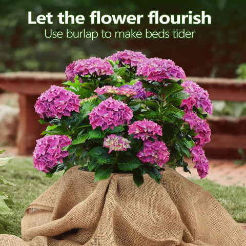 40 Inch Wide Burlap Fabric Roll By The Yard Natural Jute Garden Material For DIY Crafts And Outdoor Projects around flower bed