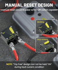 50 Amp Manual Reset Circuit Breaker With Kill Switch For DC 12-48V Car Audio RV Boat Marine Truck Trolling Motors Stereo Battery And Solar System Ideal For Marine Boats, RVs, Trucks, Solar Panels, Battery Banks, Audio Systems shown with red cables and manual reset design.