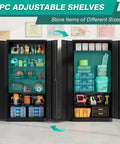 Lockable 71 Inch Metal Storage Cabinet With 2 Doors And 6 Adjustable Shelves Heavy Duty Steel Tool Cabinet open with tools inside