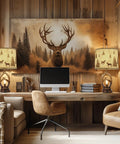 Rustic Farmhouse Antler Table Lamp Set Of 2 With Nightlight And Dual USB Ports on wooden desk with computer screen