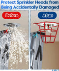 Before and after image of Red Fire Sprinkler Head Guard Cover Cage 10 Pack protecting a sprinkler head from damage.