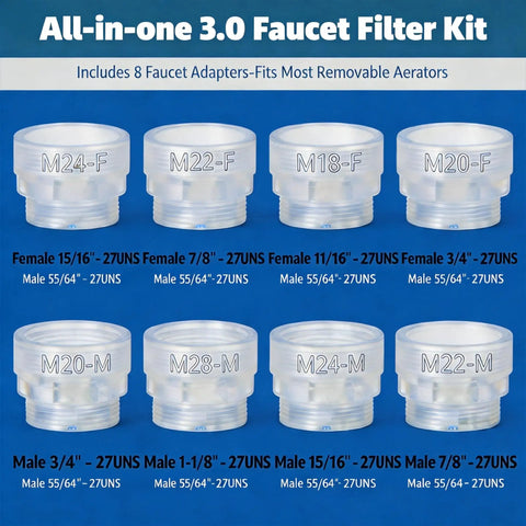 All-in-one 3.0 faucet filter kit adapters for Bathroom Sink Faucet Water Filter System That Cuts 99 Percent Chlorine And Heavy Metals