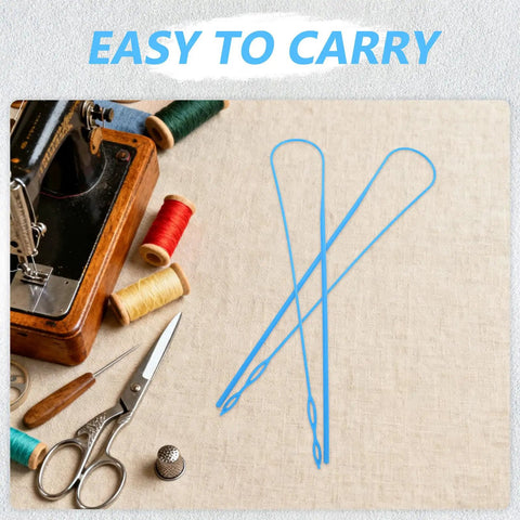 Five Pack Flexible Blue Plastic Drawstring Threader Tools Set For Pants Waistbands Elastic Cords Jackets And Crafting Portable Universal Threading Tool For On The Go DIY Repairs And Travel, shown with sewing supplies