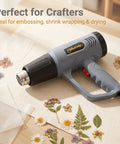 Powerful Dual Temperature Heat Gun With 572F And 1112F Settings Overload Protection shown with crafting items.